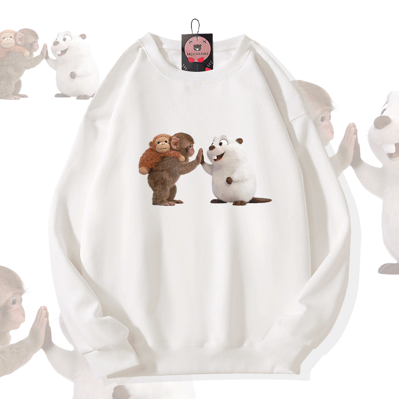 PUNCH High Five Monkey Kugelfisch Grafik Modakawa Sweatshirt - White - 5XL - image 1