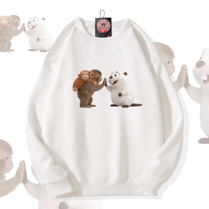 PUNCH High Five Monkey Kugelfisch Grafik Modakawa Sweatshirt - White - 5XL - image 1