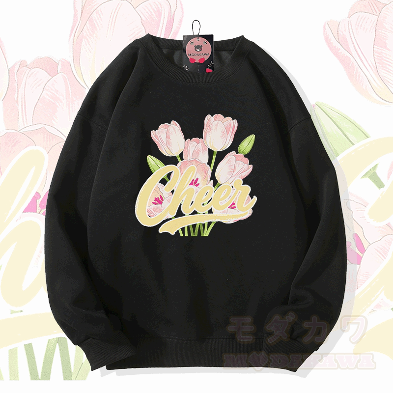 CHEER Tulpen-Grafik Modakawa Sweatshirt - Schwarz - 5XL - image 3