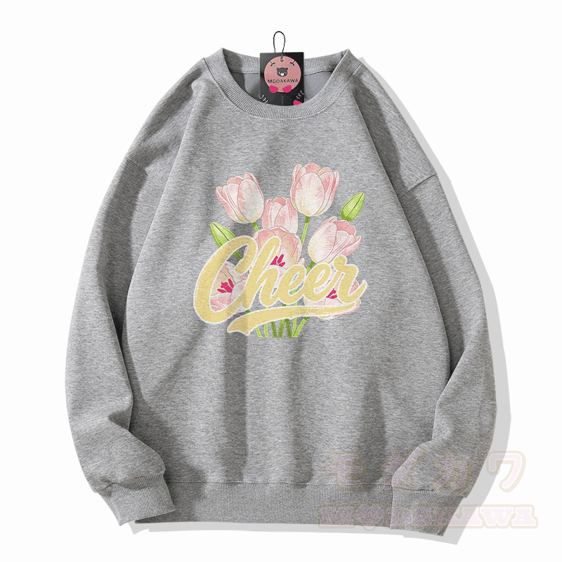 CHEER Tulpen-Grafik Modakawa Sweatshirt - Grau - 5XL - image 4