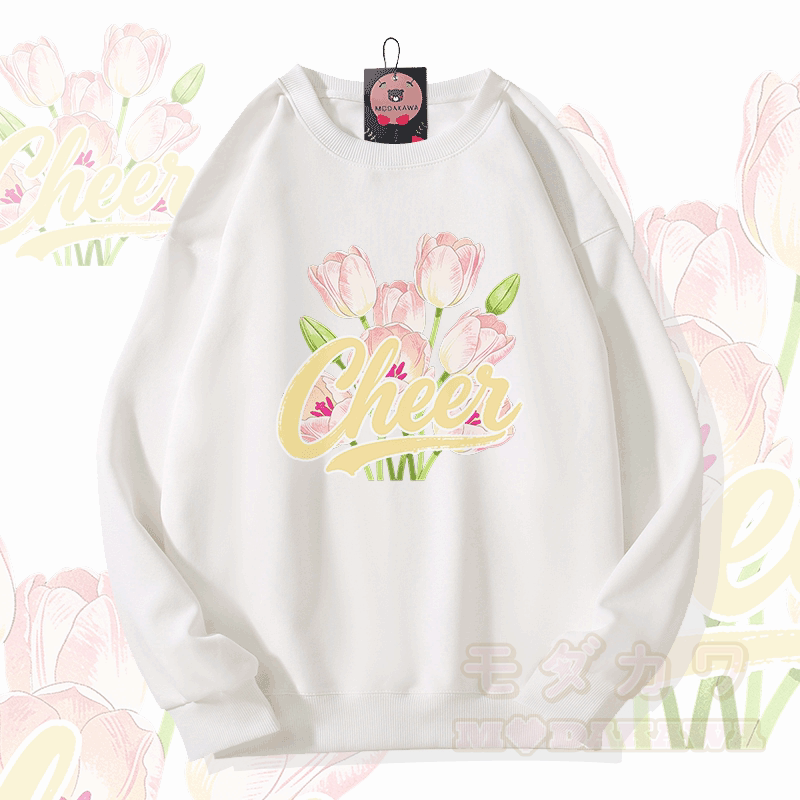 CHEER Tulpen-Grafik Modakawa Sweatshirt - Weiß - 5XL - image 1