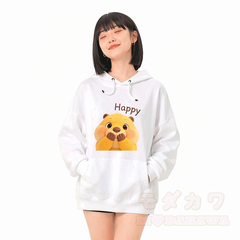 Modakawa Hoodie mit HAPPY Capybara-Modifikationsmotiv und lockerer Passform aus Baumwollmischgewebe - image 2