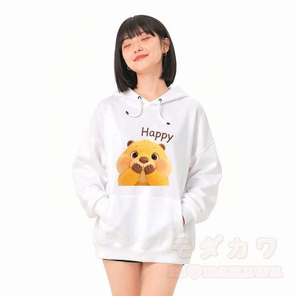 Modakawa Hoodie mit HAPPY Capybara-Modifikationsmotiv und lockerer Passform aus Baumwollmischgewebe - image 2
