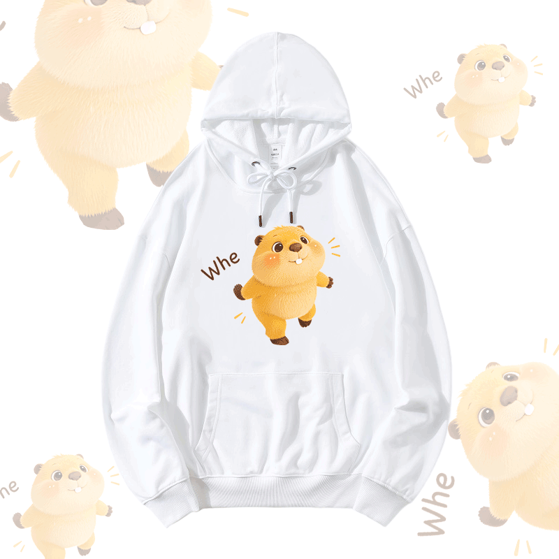 WHE Capybara Graphic Modakawa Loose Cotton-Blend Hoodie - White - 5XL - image 1