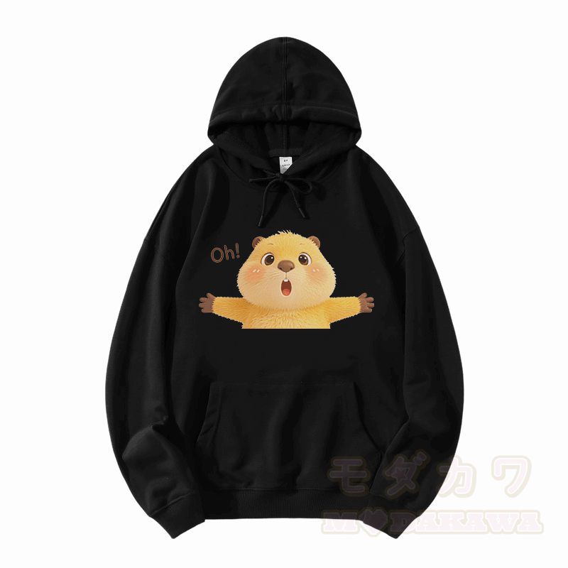OH Capybara Grafik Modakawa Lockerer Baumwoll-Misch-Hoodie - Schwarz - 5XL - image 3