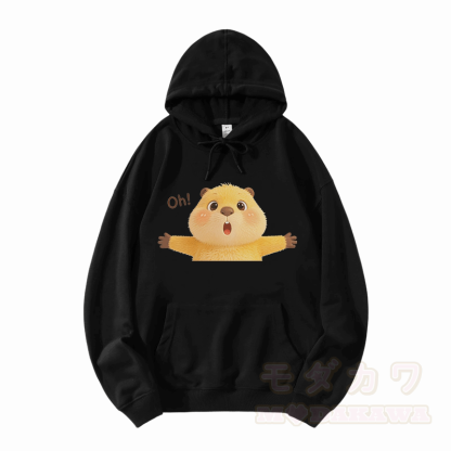 OH Capybara Grafik Modakawa Lockerer Baumwoll-Misch-Hoodie - Schwarz - 5XL - image 3