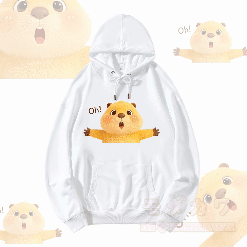 OH Capybara Grafik Modakawa Lockerer Baumwoll-Misch-Hoodie - Weiß - 5XL - image 1
