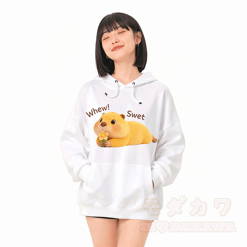WHEW SWET Capybara Graphic Modakawa Loose Cotton-Blend Hoodie - image 2