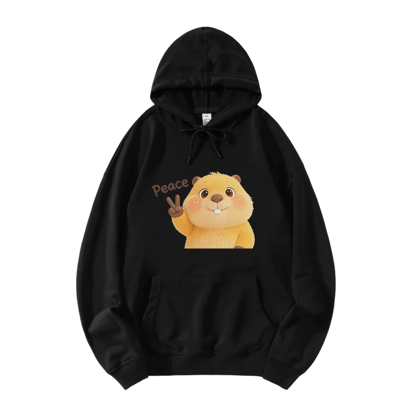 PEACE Capybara Grafik Modakawa Loose Baumwoll-Mischgewebe-Hoodie - Black - 5XL - image 4