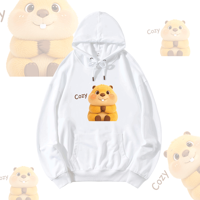 COZY Capybara Graphic Modakawa Loose Cotton-Blend Hoodie - White - 5XL - image 1