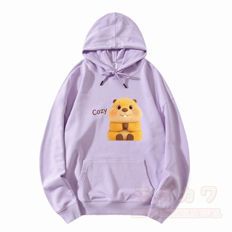 COZY Capybara Graphic Modakawa Loose Cotton-Blend Hoodie - Hellviolett - 5XL - image 5