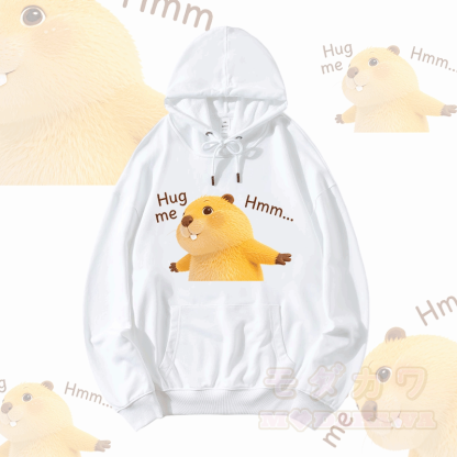 HUG ME Capybara Grafik Modakawa Loose Baumwoll-Mischgewebe-Hoodie - Weiß - 5XL - image 1