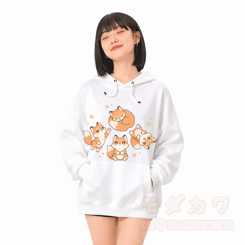 Modakawa Hoodie mit niedlichem Fuchs-Motiv, locker geschnitten, aus Baumwollmischgewebe - image 2