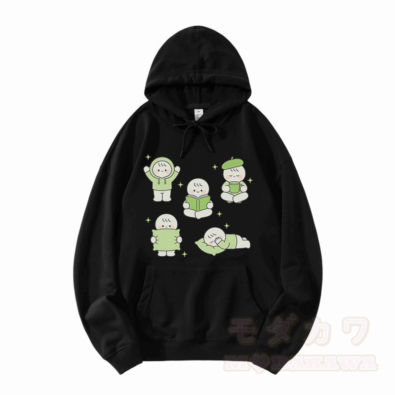 Modakawa Hoodie mit niedlichem kleinen Charakter-Motiv, locker geschnitten aus Baumwollmischgewebe - Schwarz - 5XL - image 3