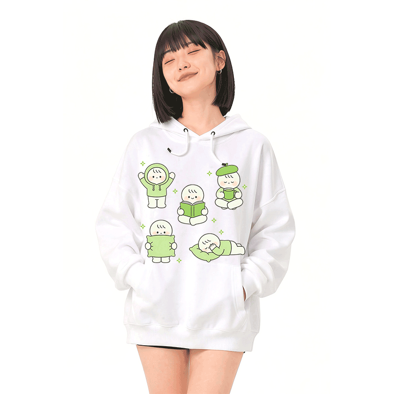 Modakawa Hoodie mit niedlichem kleinen Charakter-Motiv, locker geschnitten aus Baumwollmischgewebe - image 2