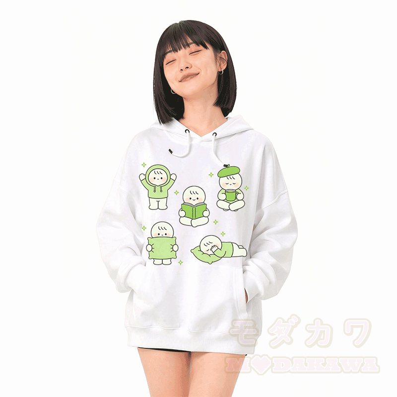 Modakawa Hoodie mit niedlichem kleinen Charakter-Motiv, locker geschnitten aus Baumwollmischgewebe - image 2