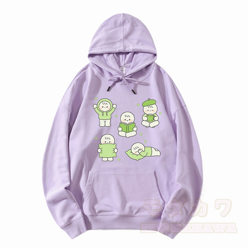 Modakawa Hoodie mit niedlichem kleinen Charakter-Motiv, locker geschnitten aus Baumwollmischgewebe - Hellviolett - 5XL - image 5