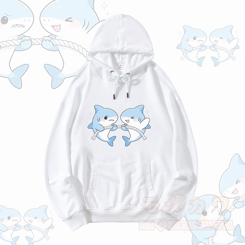 Modakawa Hoodie mit niedlichem Hai-Spielmotiv (lockere Passform, Baumwollmischung) - Weiß - 5XL - image 1
