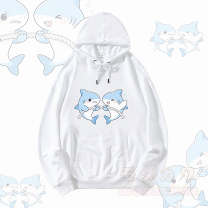 Modakawa Hoodie mit niedlichem Hai-Spielmotiv (lockere Passform, Baumwollmischung) - Weiß - 5XL - image 1