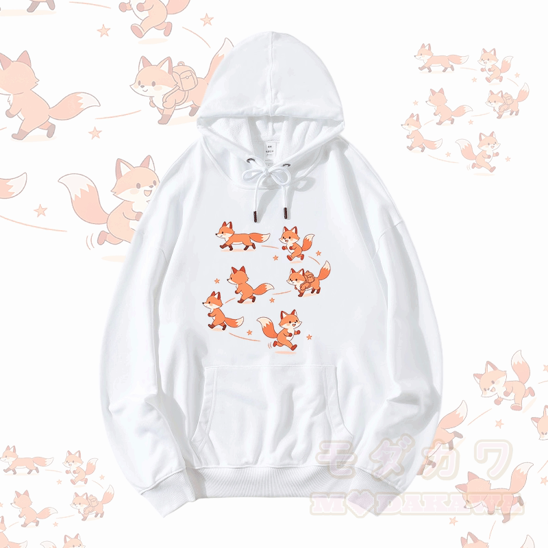 Modakawa Hoodie mit Happy Fox Grafik und lockerer Passform aus Baumwollmischgewebe - Weiß - 5XL - image 1