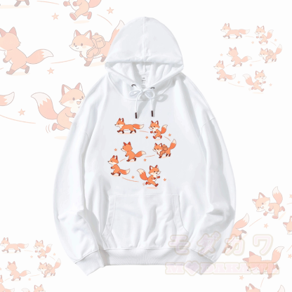 Modakawa Hoodie mit Happy Fox Grafik und lockerer Passform aus Baumwollmischgewebe - Weiß - 5XL - image 1