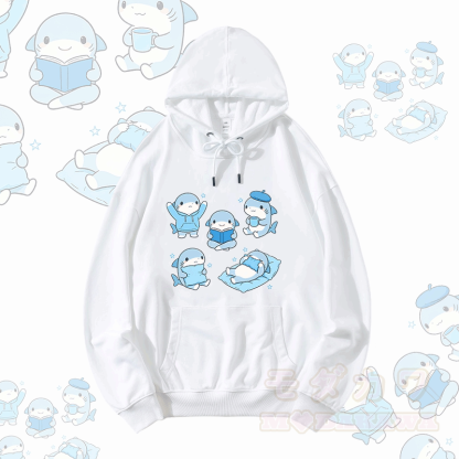 Modakawa Hoodie mit niedlichem Hai-Motiv, locker geschnitten, aus Baumwollmischgewebe - Weiß - 5XL - image 1
