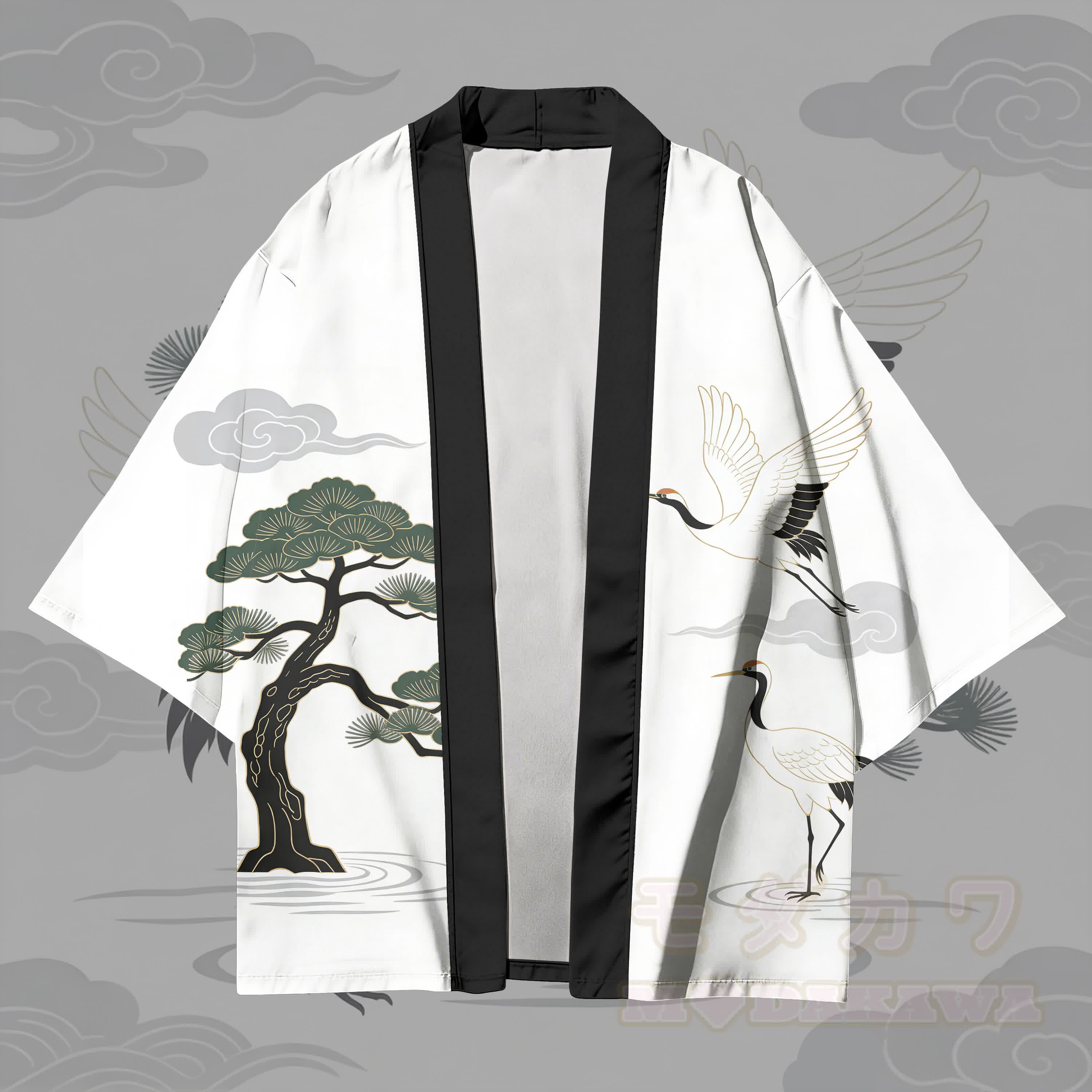 Modakawa-Cardigan mit Kiefernbaum- und Kranichmotiv, Kimono-Oberbekleidung - image 2