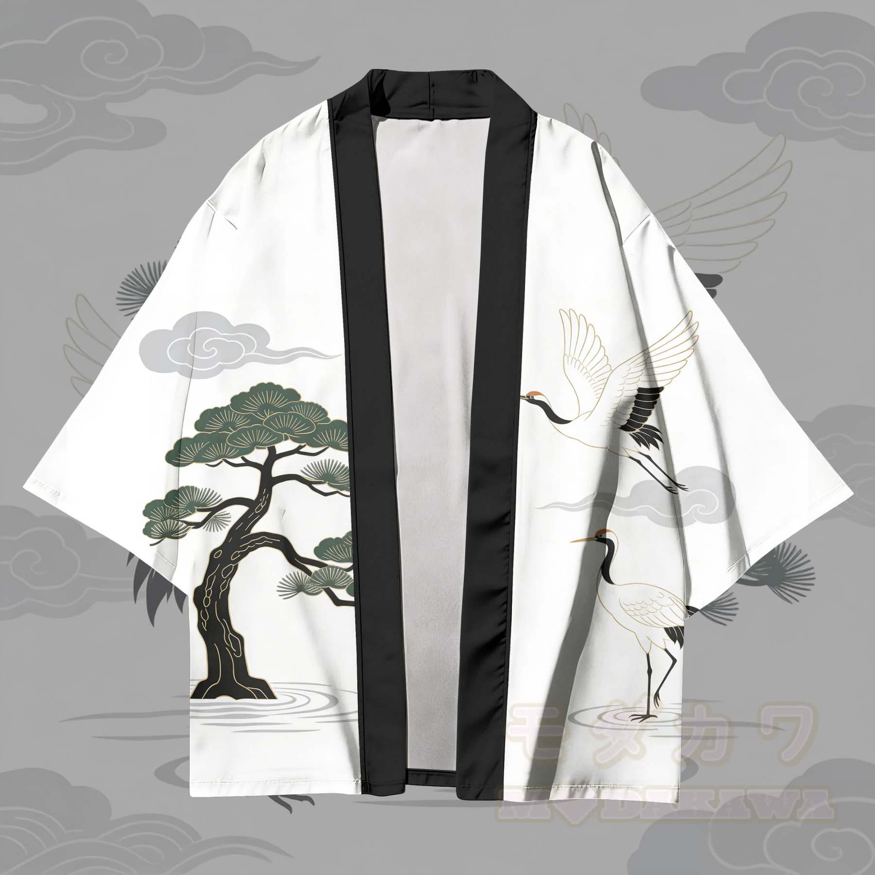 Modakawa-Cardigan mit Kiefernbaum- und Kranichmotiv, Kimono-Oberbekleidung - image 2