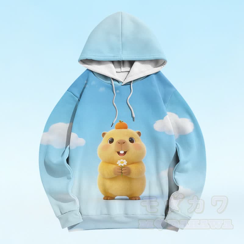 Modakawa Pullover Hoodie mit Capybara-Blumenmotiv - Blau - 6XL - image 1