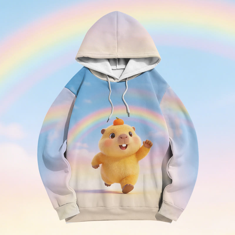 Capybara Rainbow Graphic Modakawa Pullover Hoodie - Blue - 6XL - image 1