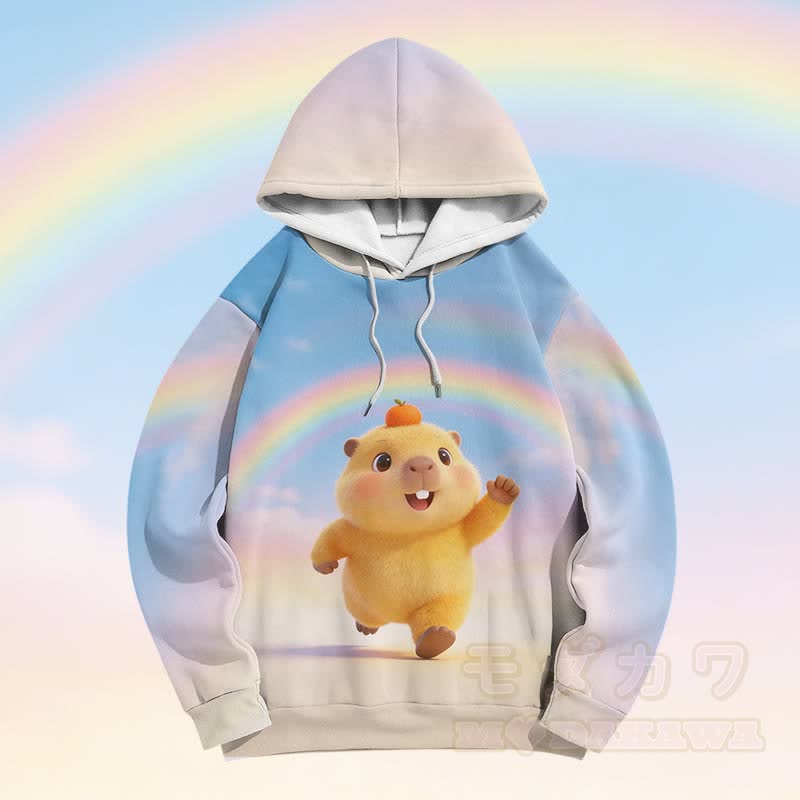 Capybara Rainbow Graphic Modakawa Pullover Hoodie - Blau - 6XL - image 1