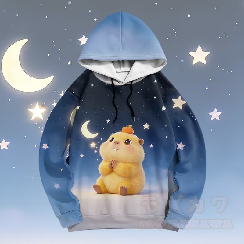 Capybara Moon Graphic Modakawa Pullover Hoodie - Blau - 6XL - image 1