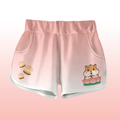 Modakawa Shorts mit Farbverlauf, Eichhörnchen-Lotus-Grafik - Pink - 5XL - image 1