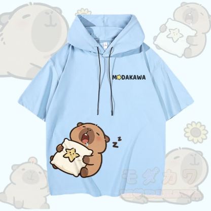 Modakawa Kurzarm-Hoodie mit Sleepy Capybara-Grafik - Himmelblau - 3XL - image 2