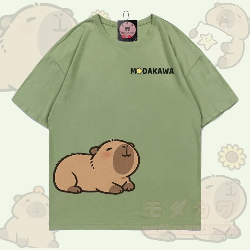 Niedliches Capybara-Motiv, 100 % Baumwolle, Modakawa T-Shirt - Hellgrün - 5XL - image 3