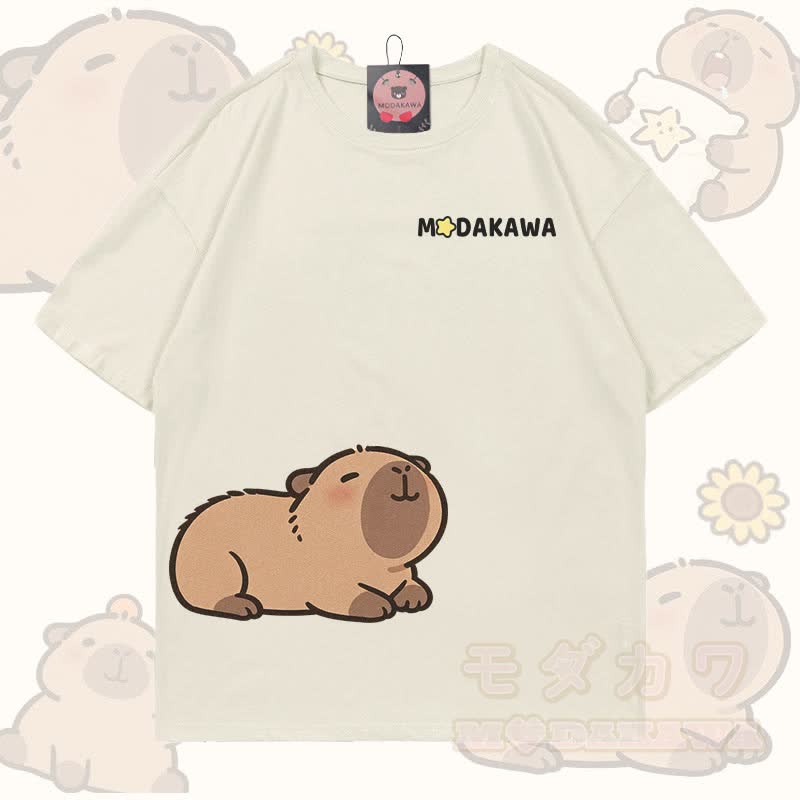 Niedliches Capybara-Motiv, 100 % Baumwolle, Modakawa T-Shirt - Hellbeige - 5XL - image 1