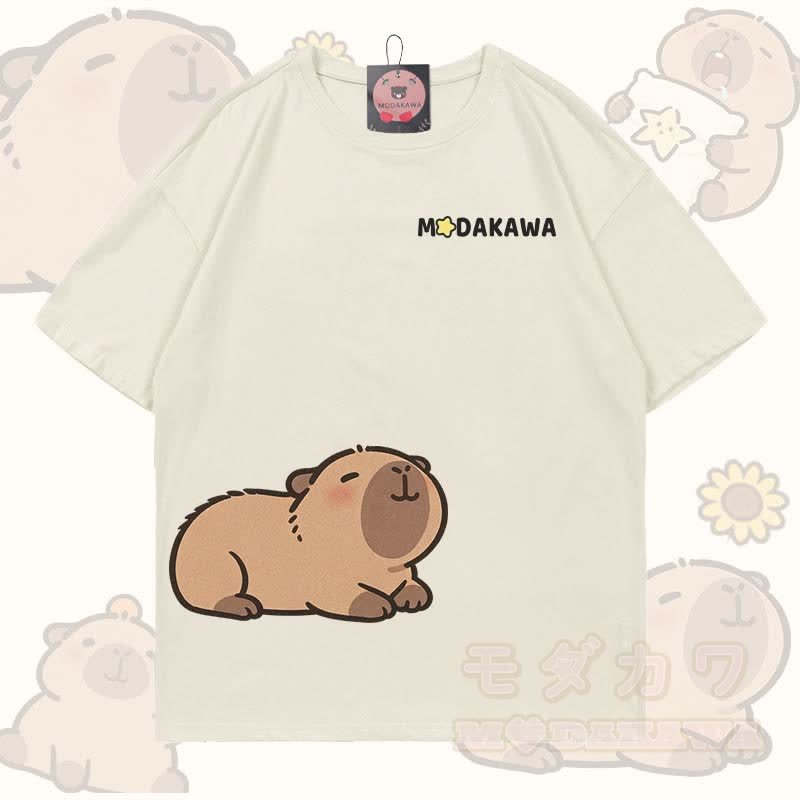 Niedliches Capybara-Motiv, 100 % Baumwolle, Modakawa T-Shirt - Hellbeige - 5XL - image 1