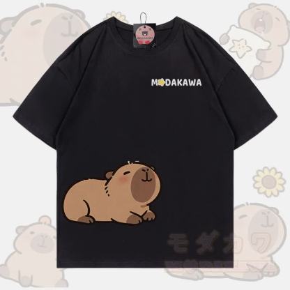 Niedliches Capybara-Motiv, 100 % Baumwolle, Modakawa T-Shirt - Schwarz - 5XL - image 2