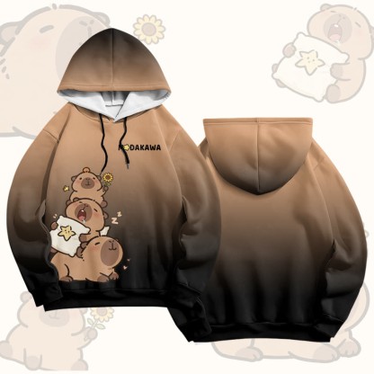 Capybara Stack Graphic Modakawa Pullover Hoodie - Brown & Black - 6XL - image 3