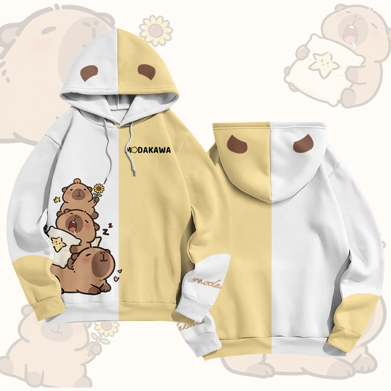 Niedlicher Capybara-Grafik-Modakawa-Pullover-Hoodie - Yellow & White - 6XL - image 1