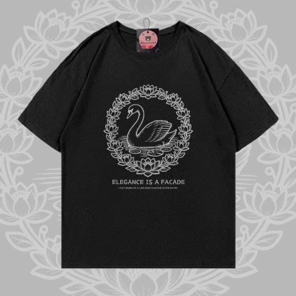 Elegantes Modakawa T-Shirt mit Schwanenmotiv aus 100 % Baumwolle - Black - 5XL - image 2