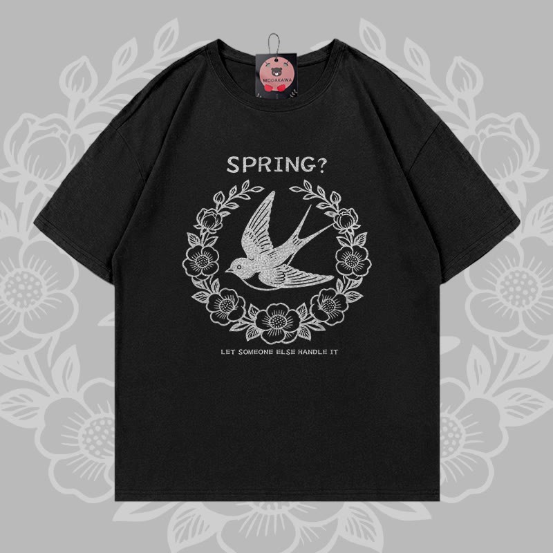 Frühlings-Schwalbenkranz-Grafik Modakawa 100% Baumwoll-T-Shirt - Black - 5XL - image 2