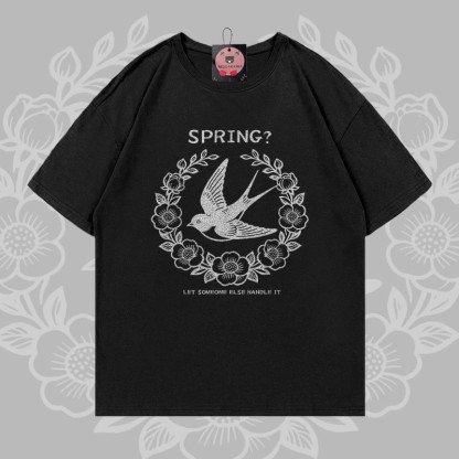 Frühlings-Schwalbenkranz-Grafik Modakawa 100% Baumwoll-T-Shirt - Black - 5XL - image 2