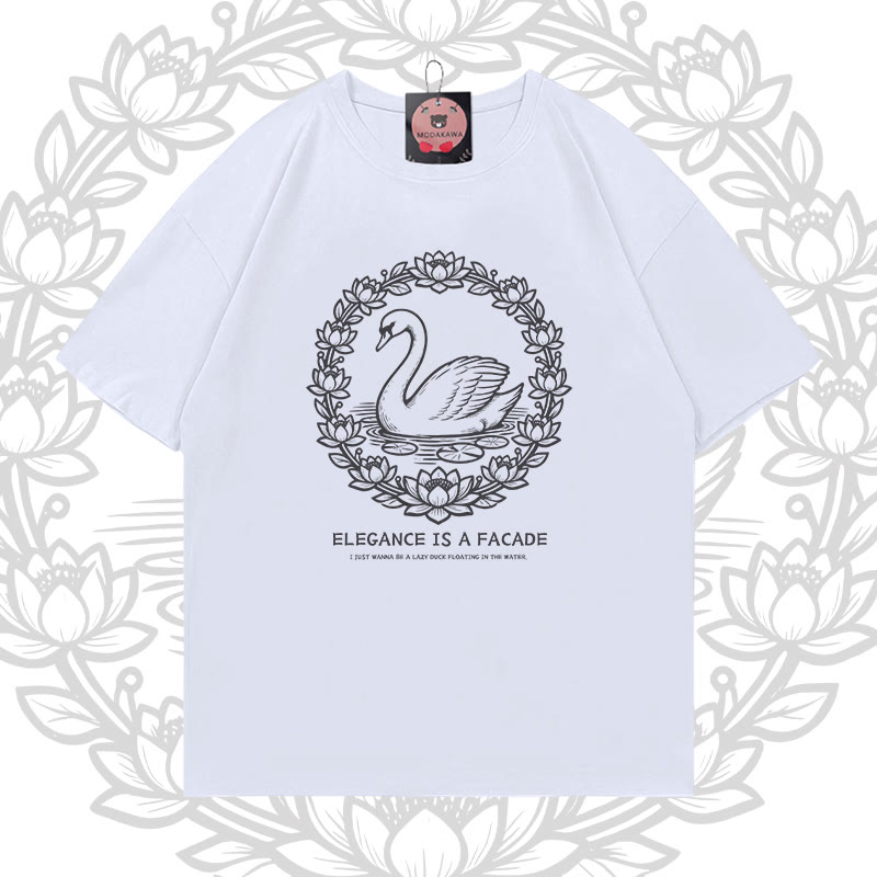 Elegantes Modakawa T-Shirt mit Schwanenmotiv aus 100 % Baumwolle - White - 5XL - image 1