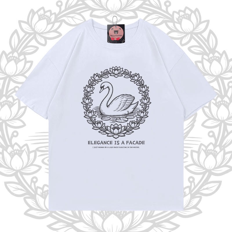 Elegantes Modakawa T-Shirt mit Schwanenmotiv aus 100 % Baumwolle - White - 5XL - image 1