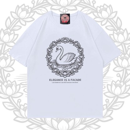 Elegantes Modakawa T-Shirt mit Schwanenmotiv aus 100 % Baumwolle - White - 5XL - image 1