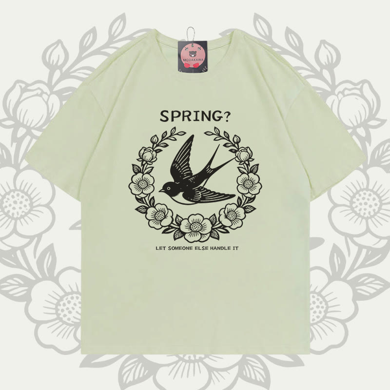 Frühlings-Schwalbenkranz-Grafik Modakawa 100% Baumwoll-T-Shirt - Mint Green - 5XL - image 1