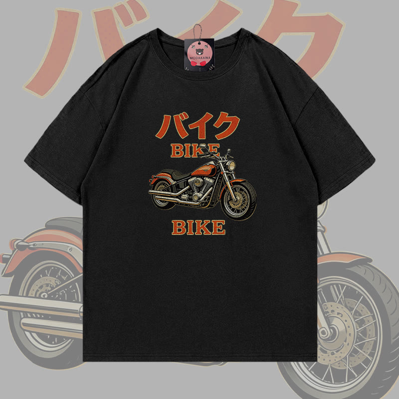 Modakawa T-Shirt aus 100 % Baumwolle mit Retro-Motorradmotiv - Black - 5XL - image 1