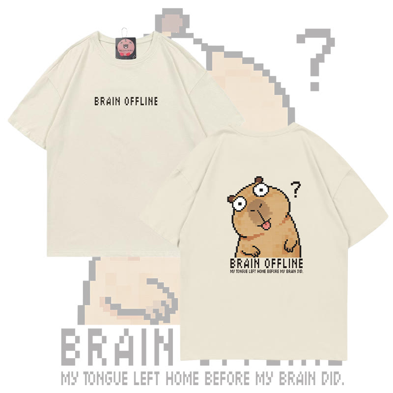 Modakawa T-Shirt aus 100 % Baumwolle mit verwirrtem Wasserschwein-Motiv - Light Beige - 5XL - image 1