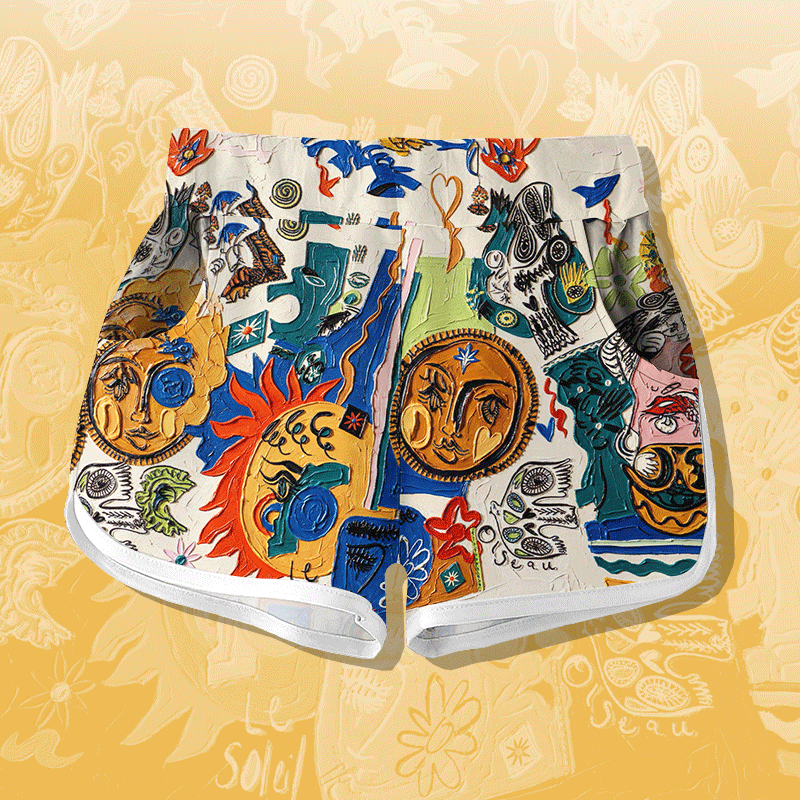 Abstrakte Gesichter Grafik Modakawa Shorts - Multicolor - 5XL - image 1